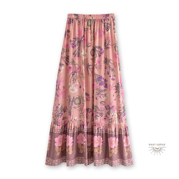 Pink Beach Flower Silk Skirt